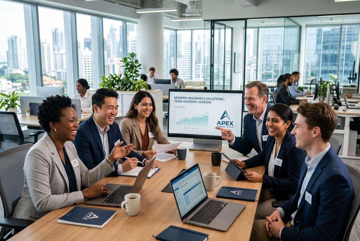 Licensed insurance advisors collaborating in the office